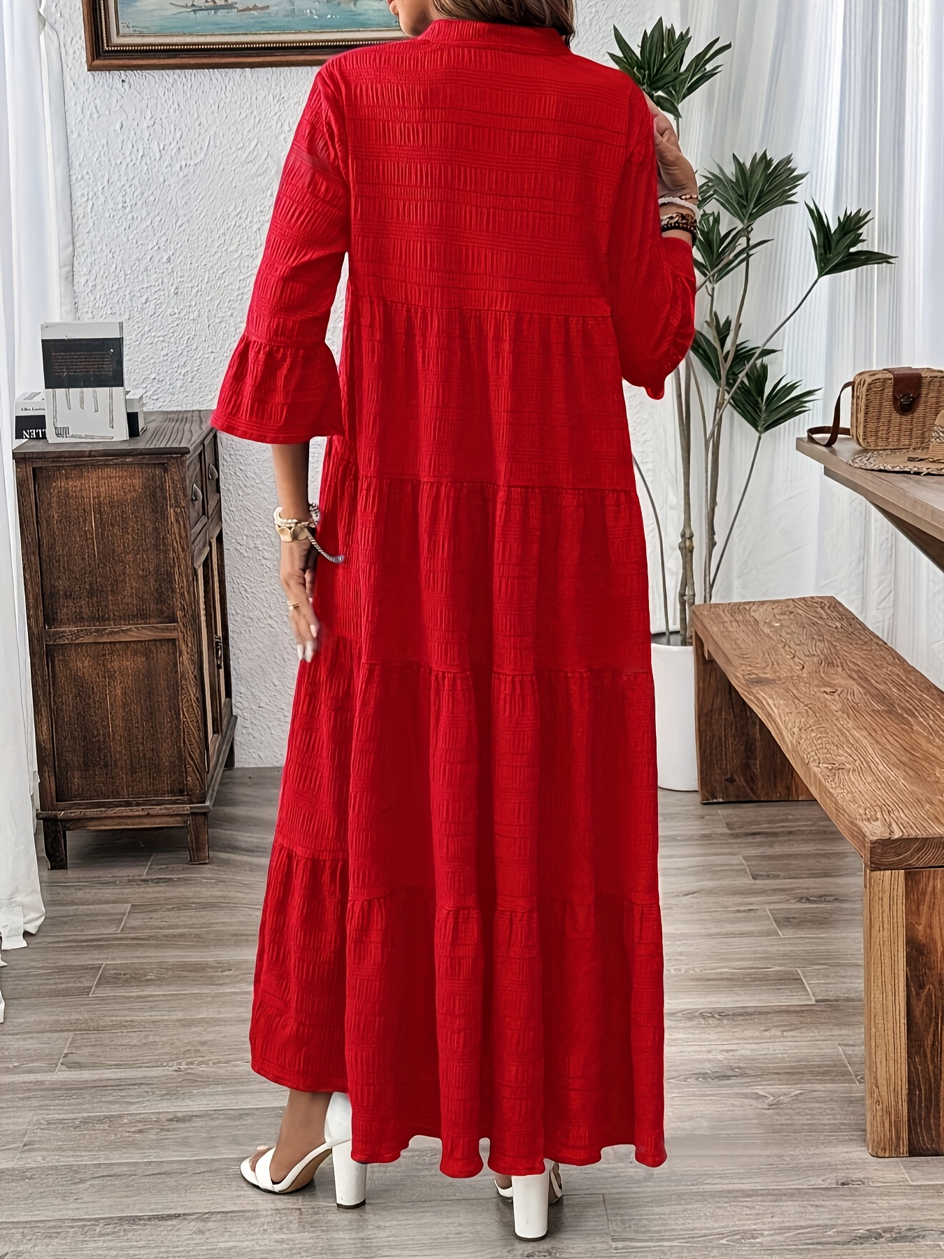 elegant v neck maxi dress bell sleeve loose length - Temu United Arab  Emirates