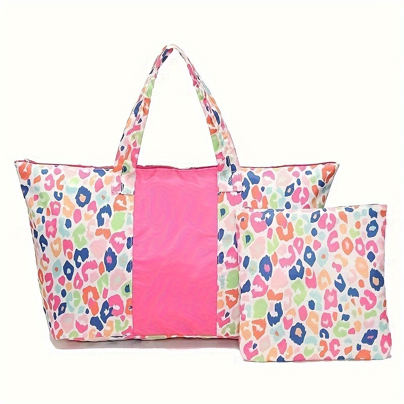 

Colorful Leopard Pattern Tote Bag, Large Capacity Shoulder Bag With Clutch Pouch, Versatile Shopper Bags