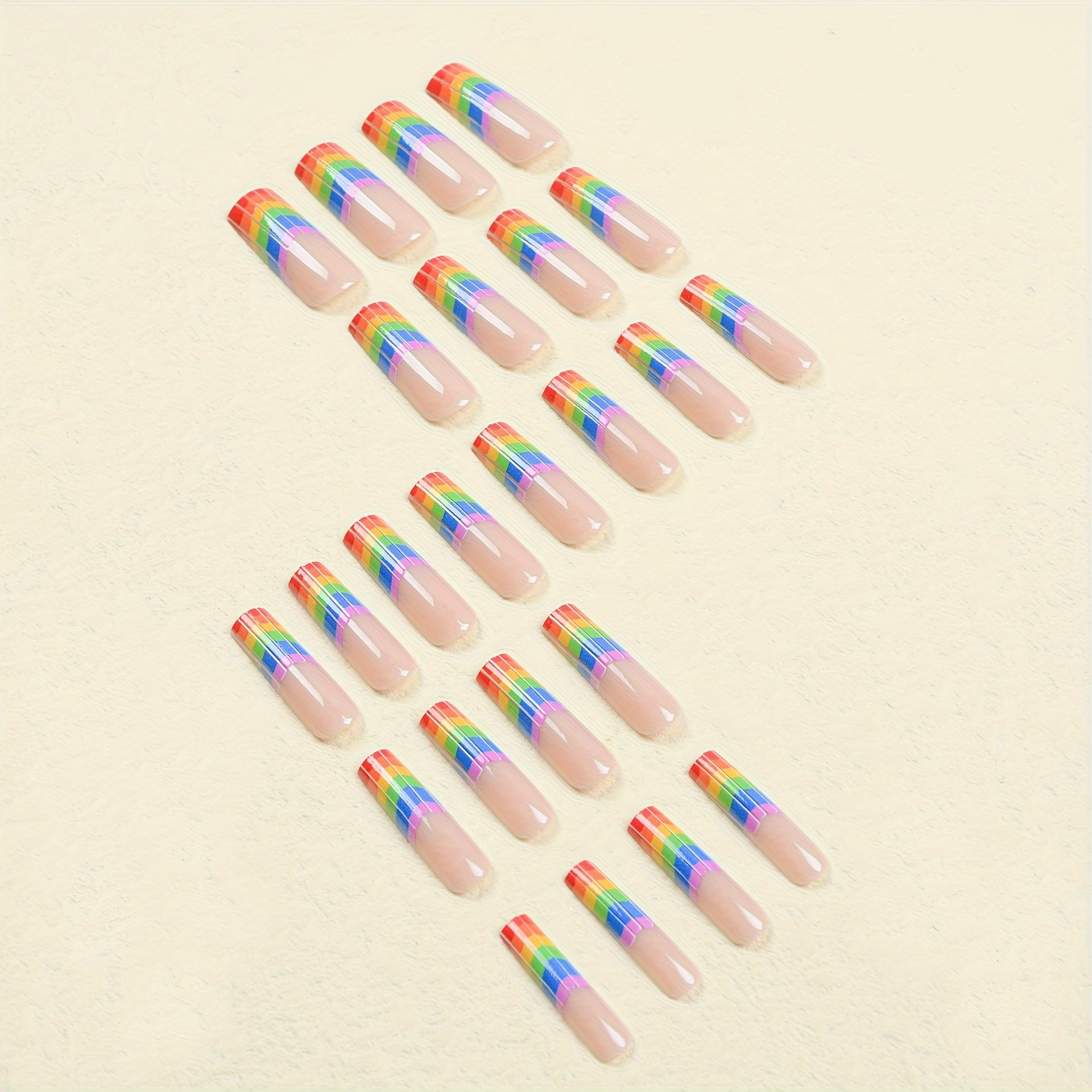 summer press on nails rainbow french style fake nails long ballet false nails personality cool acrylic nails details 1