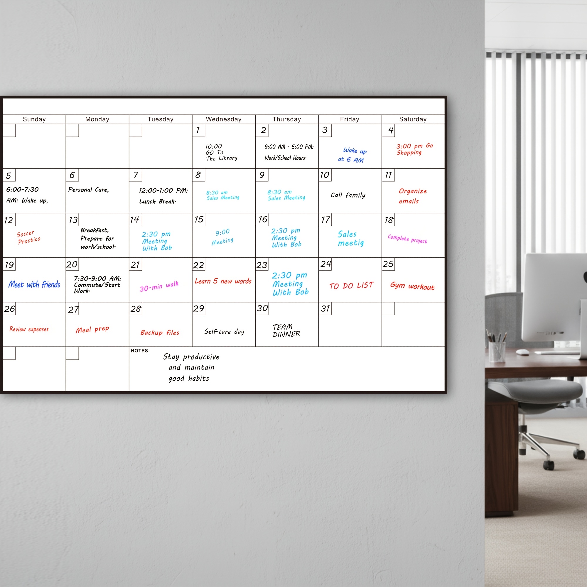TEMU Large Monthly Dry Erase Calendar Planner, 48 X 32 Inch Undated Whiteboard Wall Calendar, Reusable Monthly Schedule Board, Sunday Start, Extra