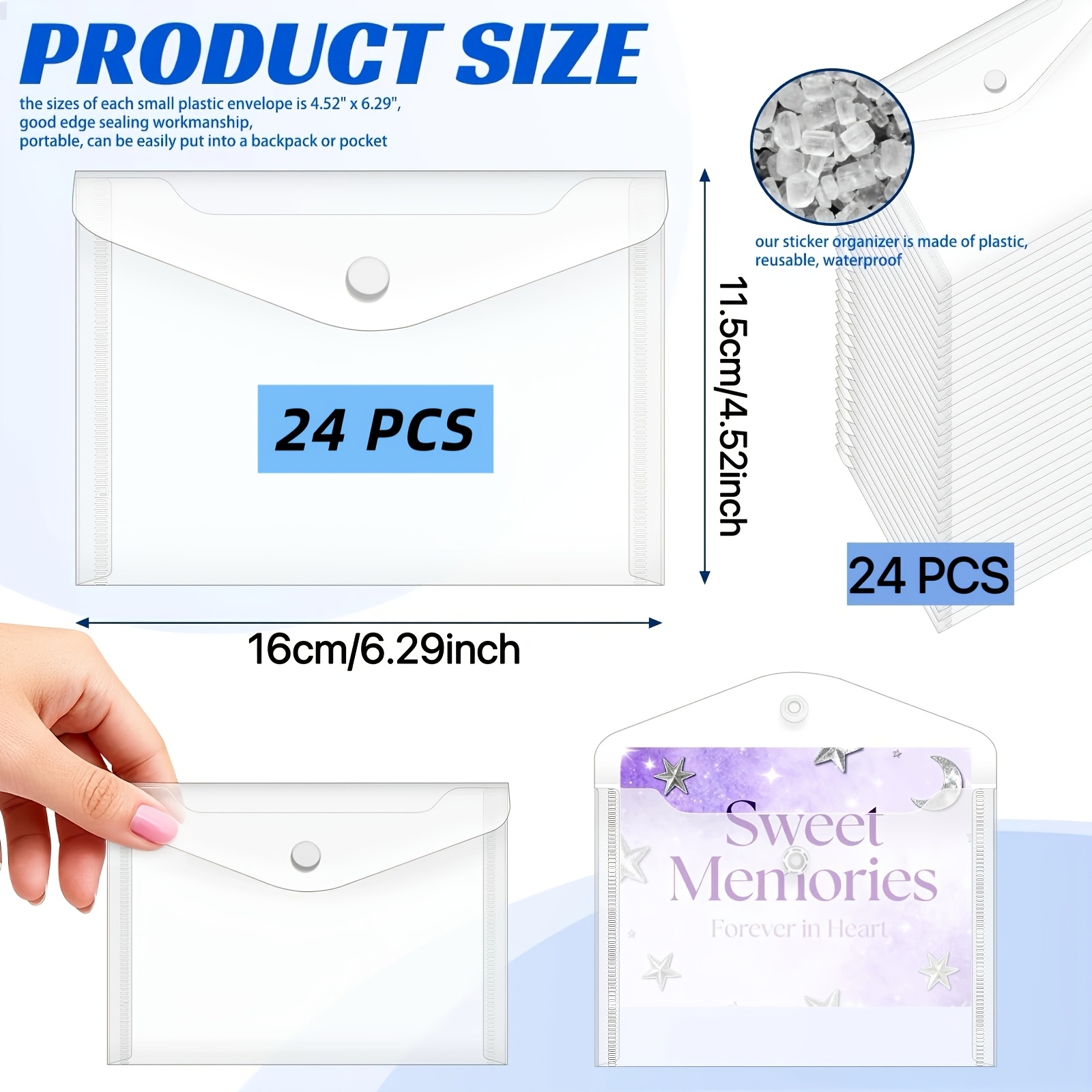 TEMU Lot de 24 pochettes de rangement en plastique à bouton-pression, adaptées pour le scrapbooking, organisateur de tampons et de matrices,