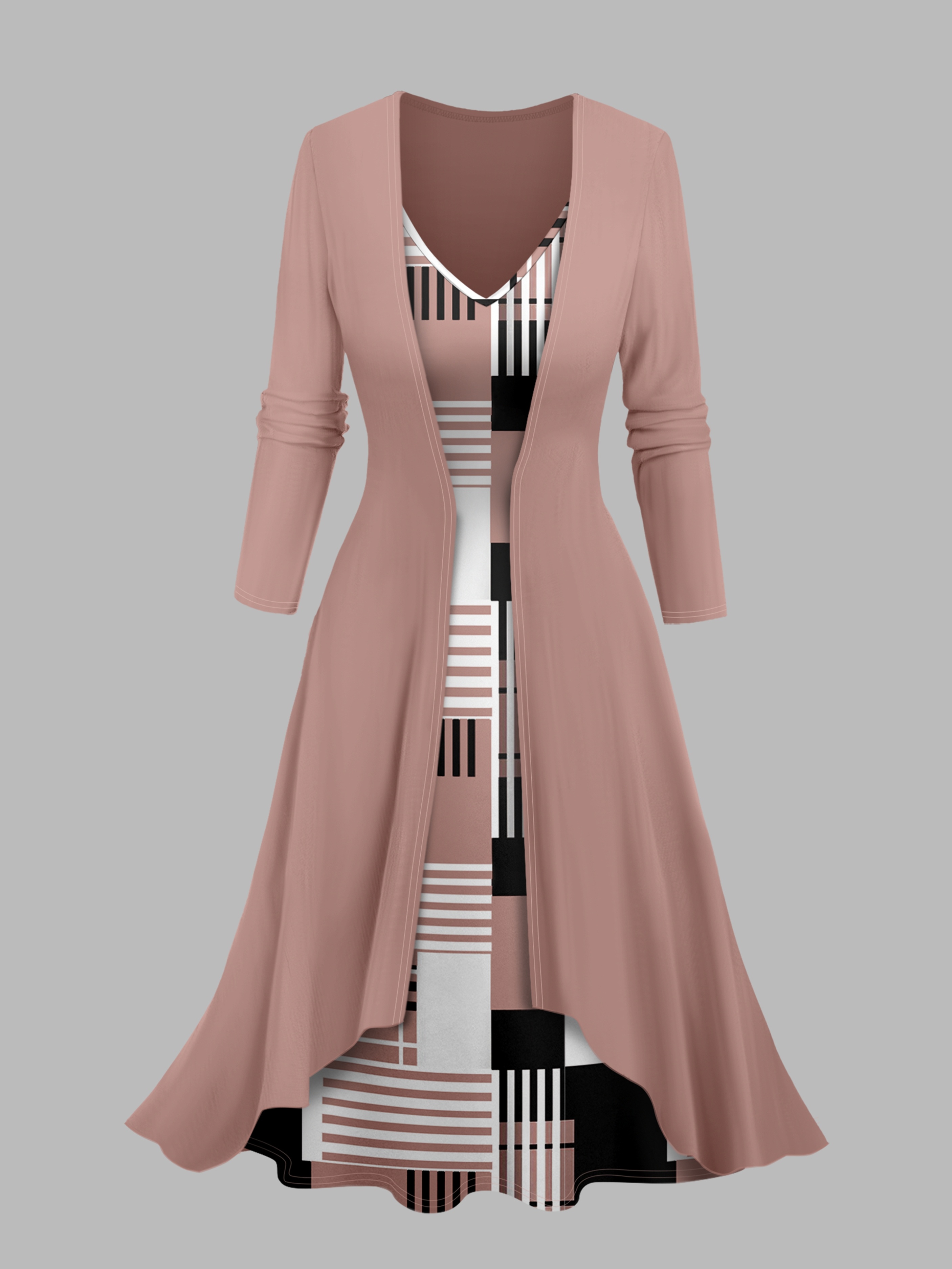 womens 2pcs elegant neck cardigan dress suit solid color - Temu Mauritius