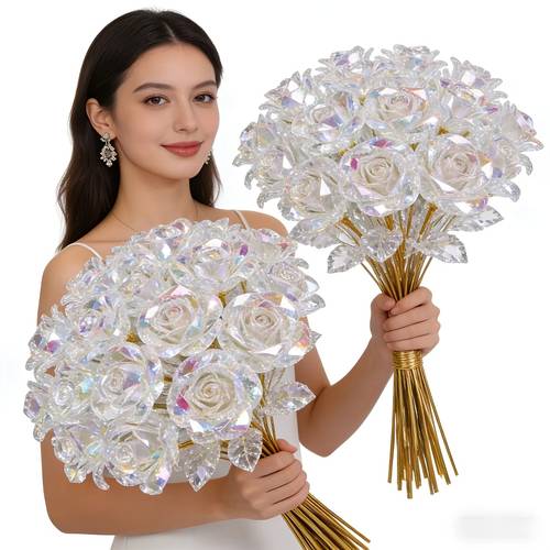 10pcs set of eternal crystal roses artificial crystal flowers realistic rose bouquet suitable for weddings mothers day easter anniversary celebrations valentines day gifts birthday parties weddings and thanksgiving