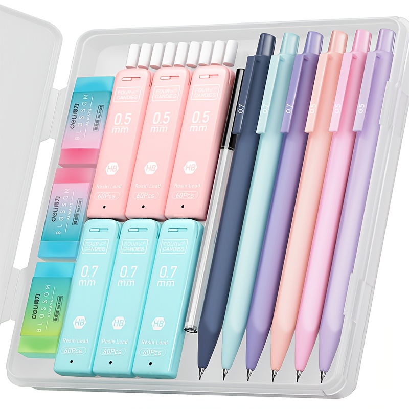 

Fourcandies Cute Mechanical Pencil Set, 6pcs Pastel Mechanical Pencils 0.5 Mm & 0.7mm With 360pcs Leads, 3pcs Erasers And 9pcs Eraser Refills, For Valentine's Day And Back-to-school