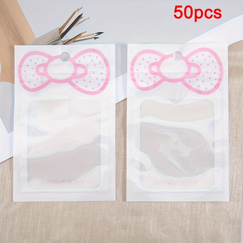 Image of 50pcs Pink Cute Bow Packaging Bags, Sealed 8x12cm Zipper Bags, Used For Retail Packaging And Gift Packaging Bags