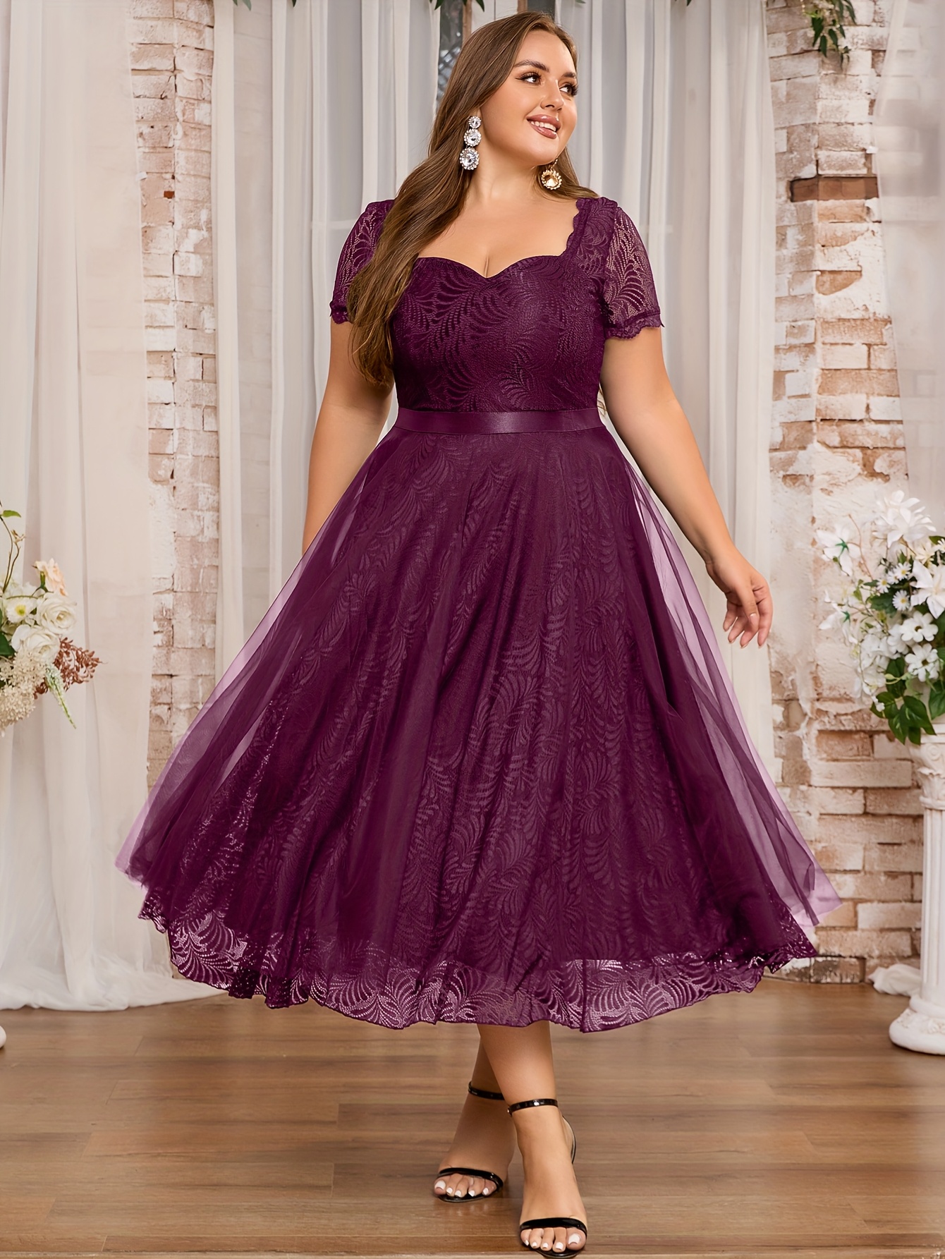 fitted lace wedding dress Plus Size Mother of the Bride Dress with Lace Sleeves main image 1