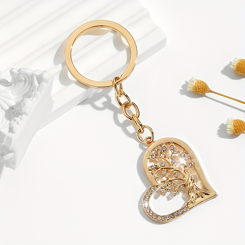 TEMU 1 ciondolo portachiavi e a forma di cuore, albero della vita e albero della vita con foro, intarsiato con strass, per chiavi di auto da donna,