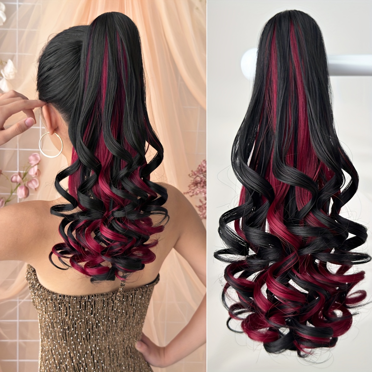 TEMU Women's Heat-resistant Synthetic Hair Extension - 14" Deep Ponytail Wig With Brown/black/blonde/red/gray/white/gray/black/gray/gray/gray/gray/gray/gray/gray, Heatresistant Fiber, ,