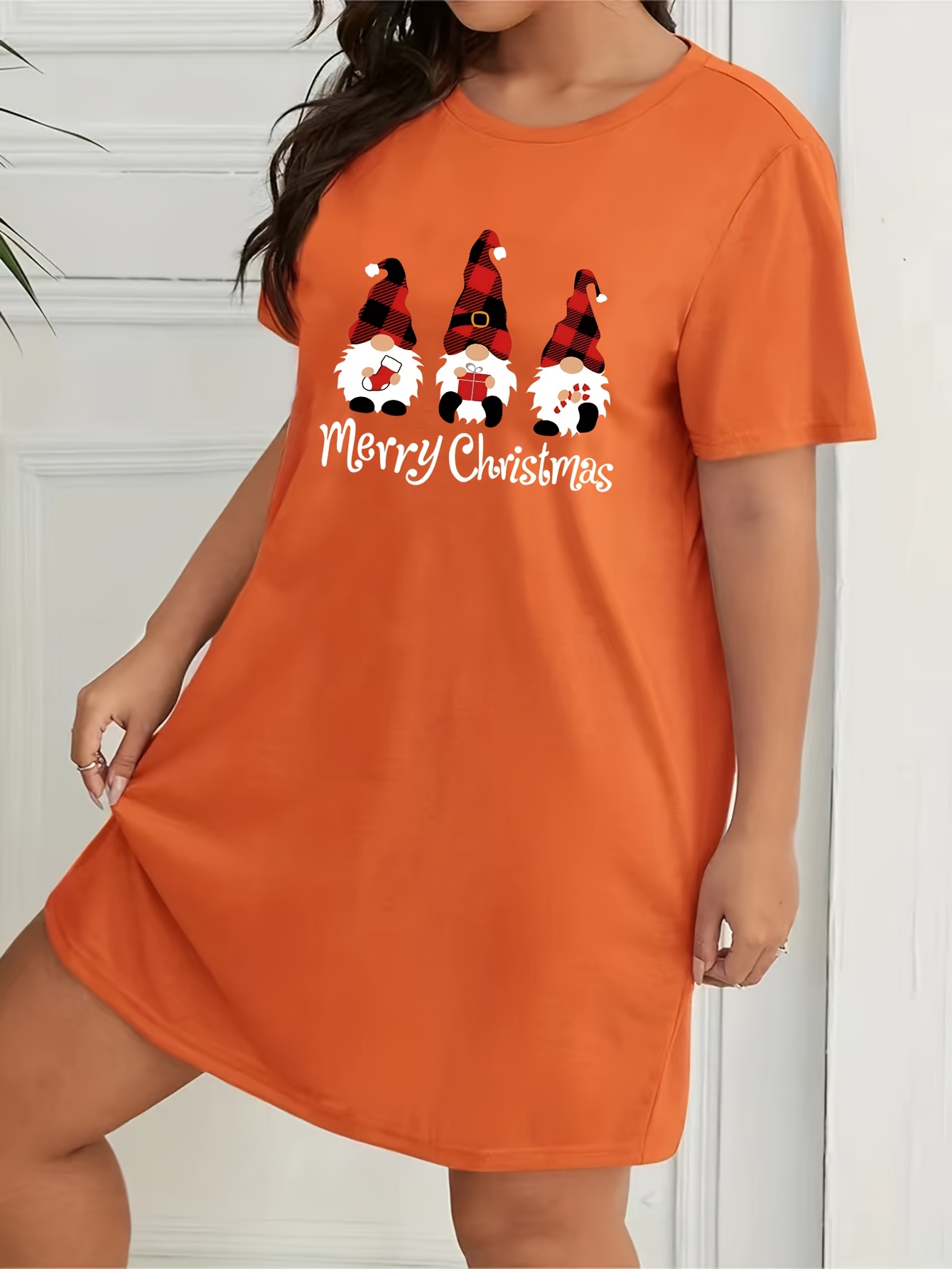 plus size christmas gnome night dress polyester - Temu Finland