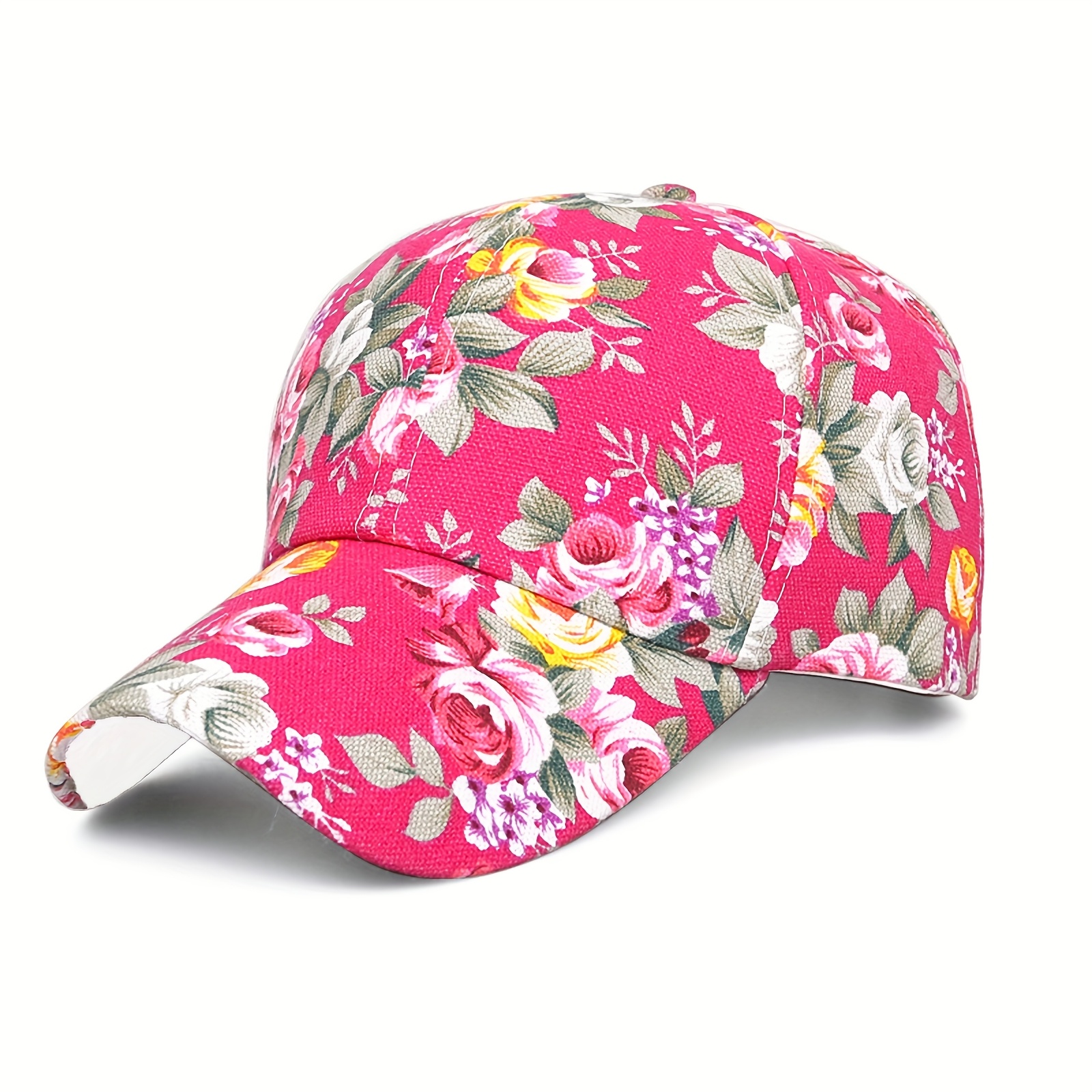 TEMU Women's Baseball Cap With Floral Print - Elegant Hat With Colorful Flowers, Light And Breathable For Valentine's Day Or Outdoor Activities, Cute