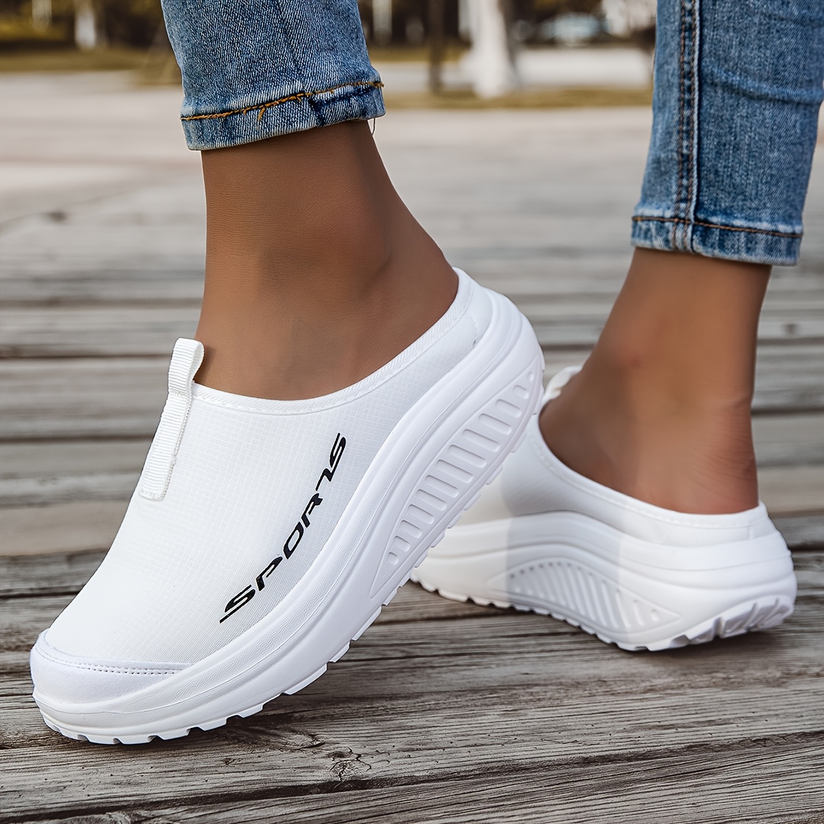 sneakers spring and summer womens   sports slippers and slippers comfortable   lazy slippers fashionable breathable mesh soft soled road running shoes anti slip and wear resistant   thick soled height increasing sandals 5