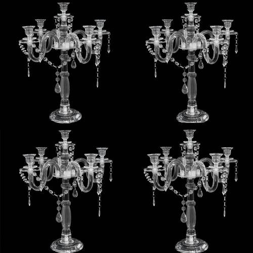 5 arm crystal taper candlestick candelabra elegant acrylic crystal centerpiece with teardrop pendants sturdy base for home wedding party christmas thanksgiving easter halloween decorations tabletop or floor standing candle holder fo