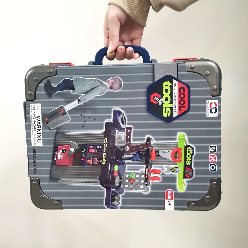 1 Set of Boys' Tool Travel Case Toy Kit, 2 Modes; Simulated Repair Workbench with Storage Function; Birthday Party Gift; Perfect for Winter, New Year & Christmas, Educational Play Set, Interactive Play Kit, Childsafe Materials, Realistic Tool Design, Play Workbench, Holiday Shoppers, Young Mechanics