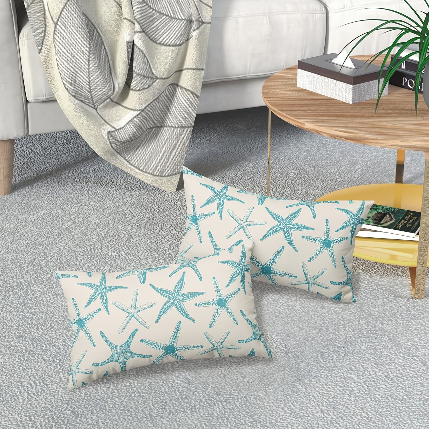 aqua linen lumbar pillow covers coastal beach ocean Temu Mauritius