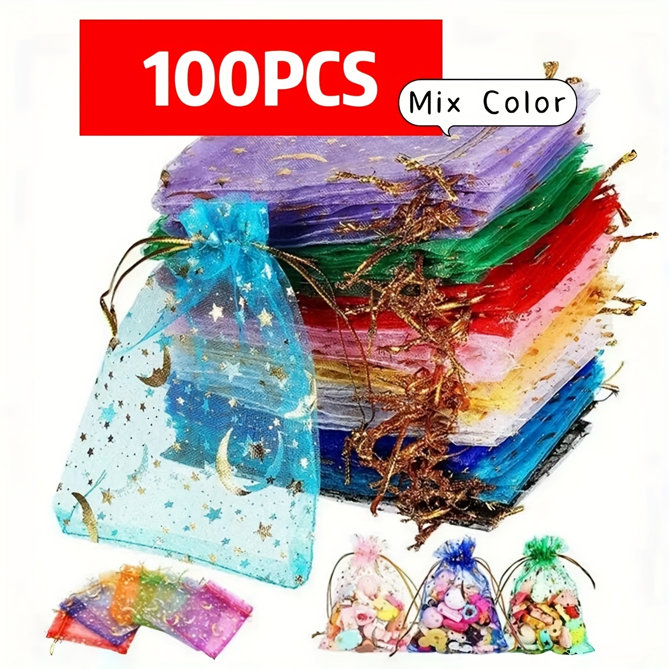 

100pcs Vibrant Mesh Drawstring Bags - Candy & Gift Pouches For Weddings, Valentine's, Christmas, Halloween, Thanksgiving - Ideal For Retail, Boutiques, Supermarkets