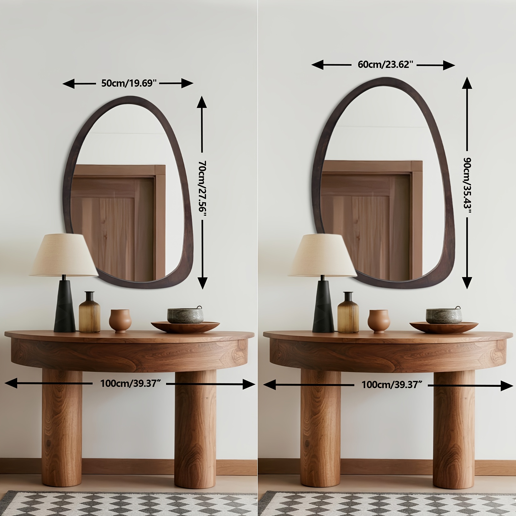 Vintage Asymmetrical Wall Mirror 70×50cm - Irregular Solid Wood Frame, Classic Wall-Mounted HD Makeup Mirror Home Decoration, Vertical/Horizontal, Ideal for Bedroom, Living Room, Entryway Decor, Wall Decor, Formaldehyde-free