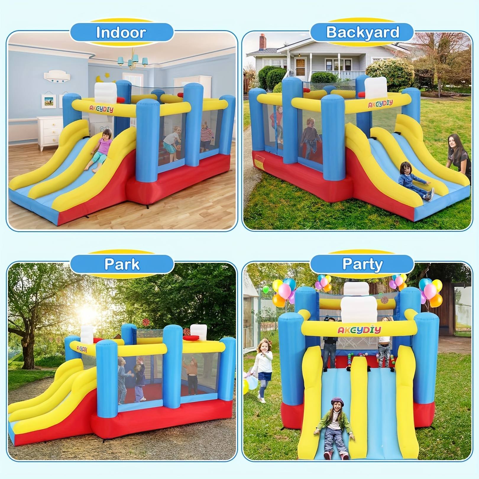 

Inflatable Bounce House With Double Slide, 15ft X7.9ft Indoor/outdoor Bouncy Castle, Large Bounce Area, For Backyard Party Birthday Christmas Gift