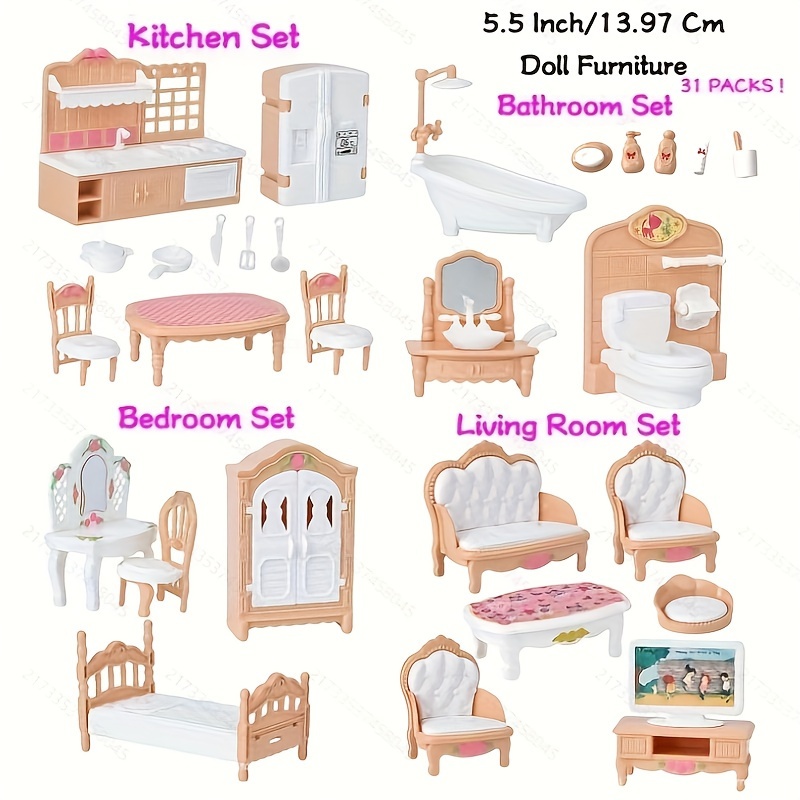 

31pcs Miniature Dollhouse Furniture Set - 1:12 Scale Dollhouses, Includes Bedroom & Living Room Accessories, Bathroom , Ideal Christmas/halloween Gifts, Assorted Colors