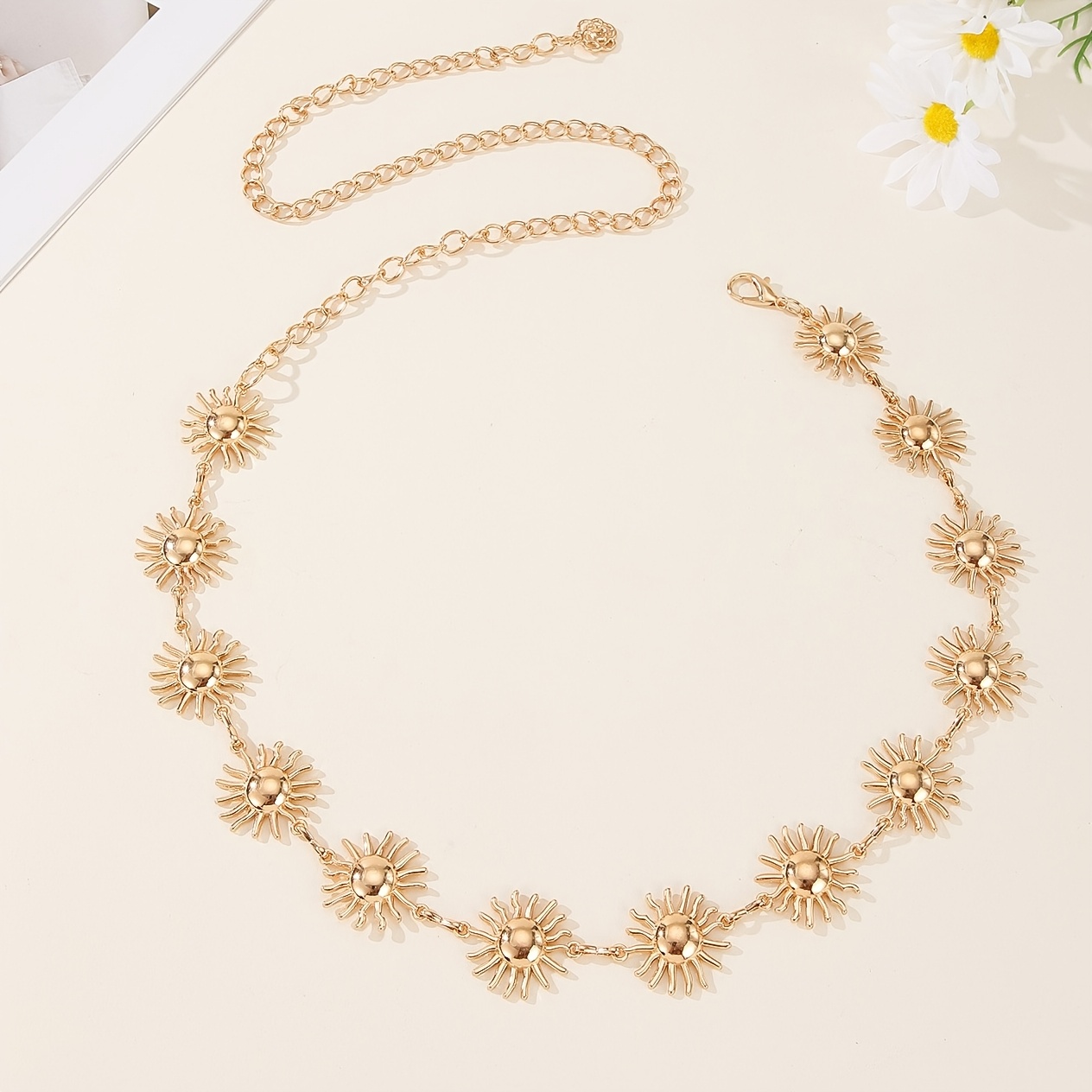 Image of A Golden/silvery Women' Sunflower Fashionable Adjustable Belt Chain For Dresses And Suits