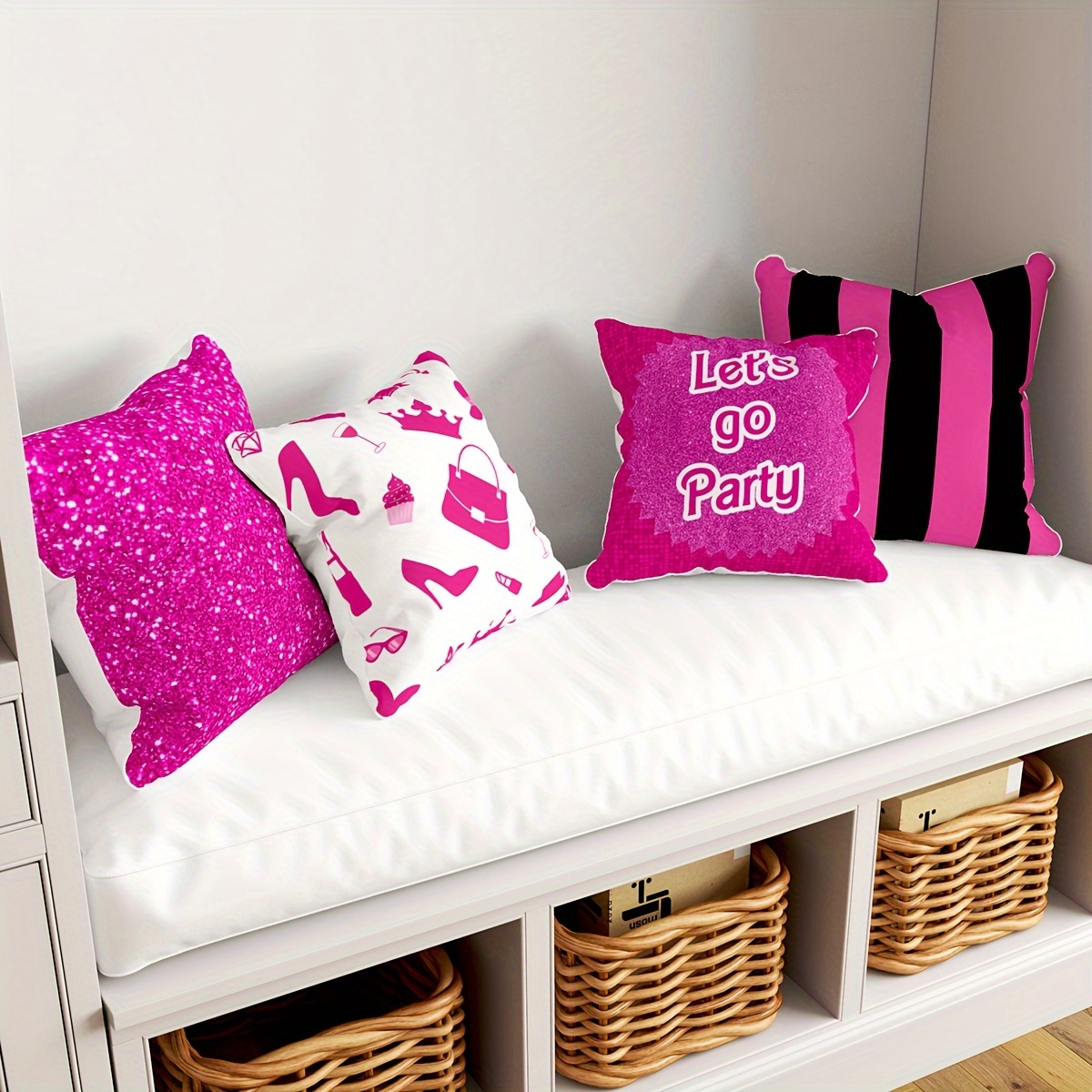 

4pcs, Velvet Pillow Case, Pink Theme Pillow Case, Single-sided Printing, 17.7*17.7inch, Suitable For Sofa Living Room Bedroom Home Decoration, Without Pillow Core