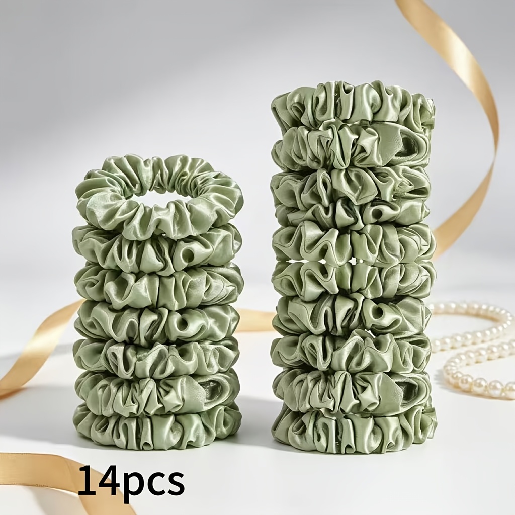 TEMU 14pcs Easy Elegant Comfortable Satin Light Green Scrunchies Hair Ties Ponytail Hair Rope Hair Additions Rubber Bands