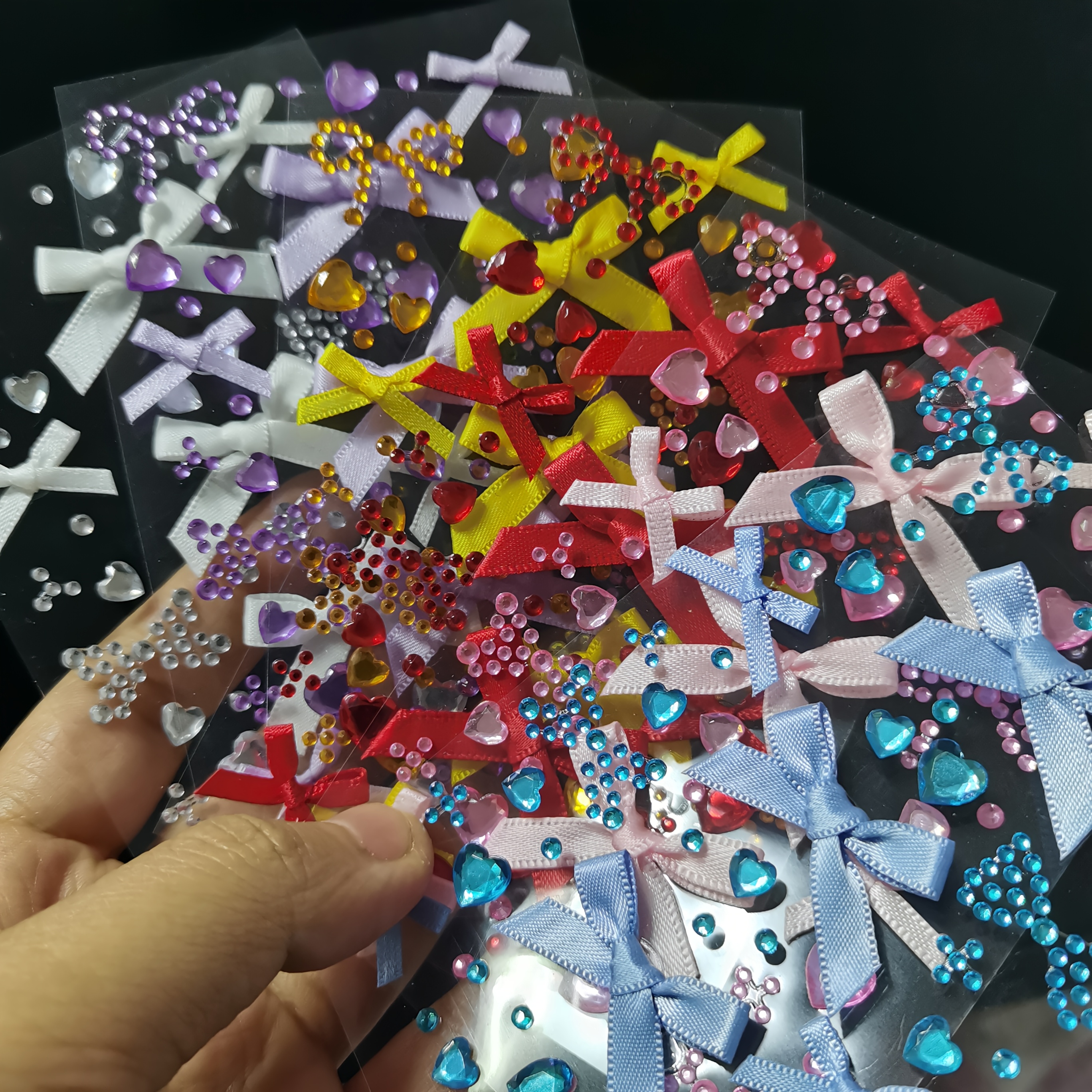 TEMU 6pcs/set 3d Sweet Ribbon Bow Face Gems Stickers, Mixed Shape Heart Rhinestone Self Adhesive Face Jewels Gems Stickers, Rave Concert Makeup Eye