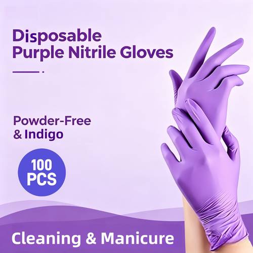 100pcs nitrile gloves 9 inch purple blue rubber gloves suitable for waterproof and anti slip holiday gifts kitchen dishwashing gloves home cleaning gloves bathroom cleaning gloves