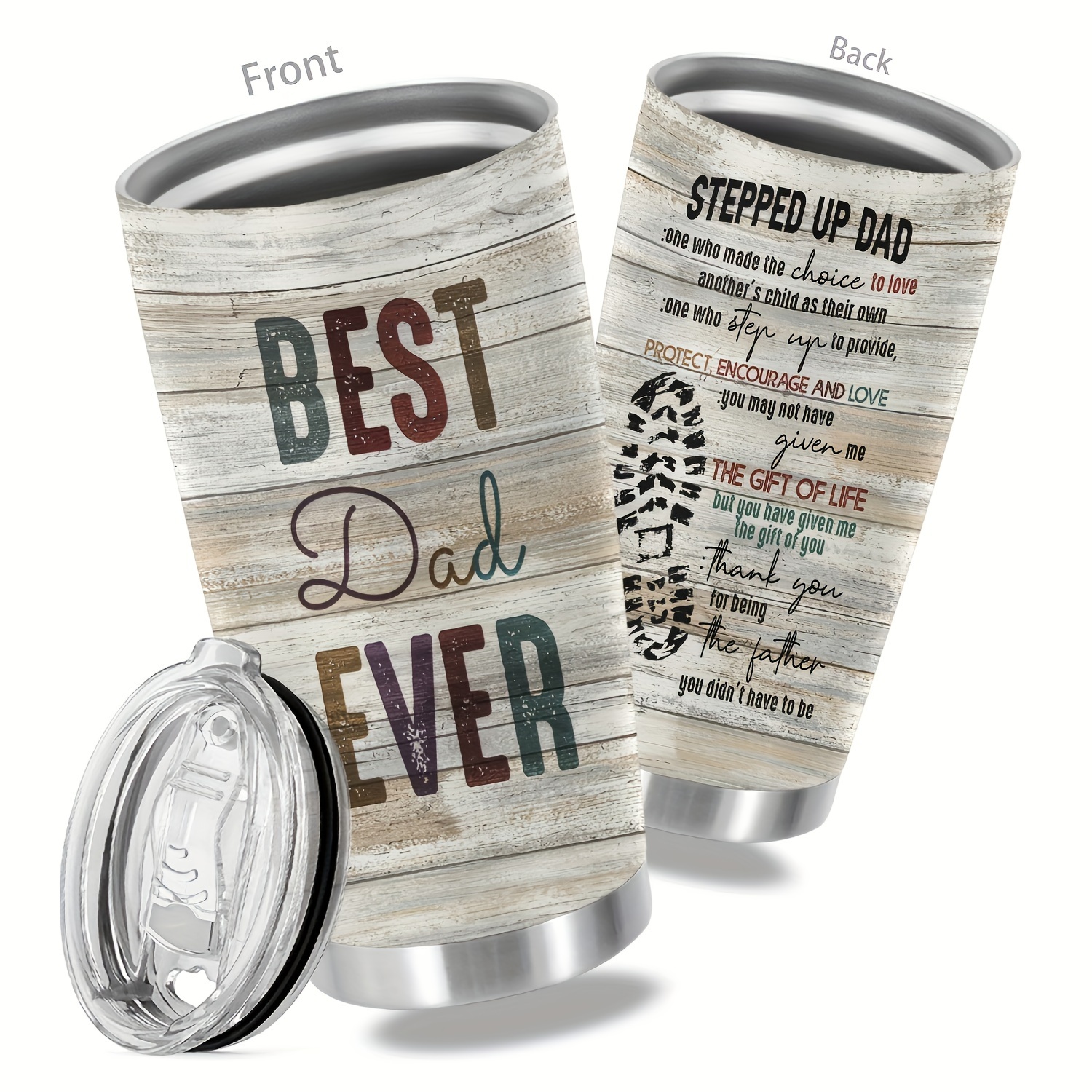 

1pc, 20oz Cup Stainless Steel Tumbler, Best Dad Ever Print Double Wallvacuum Insulated Travel Mug For Step Dad, Gifts For Parents, Relativesand Friends