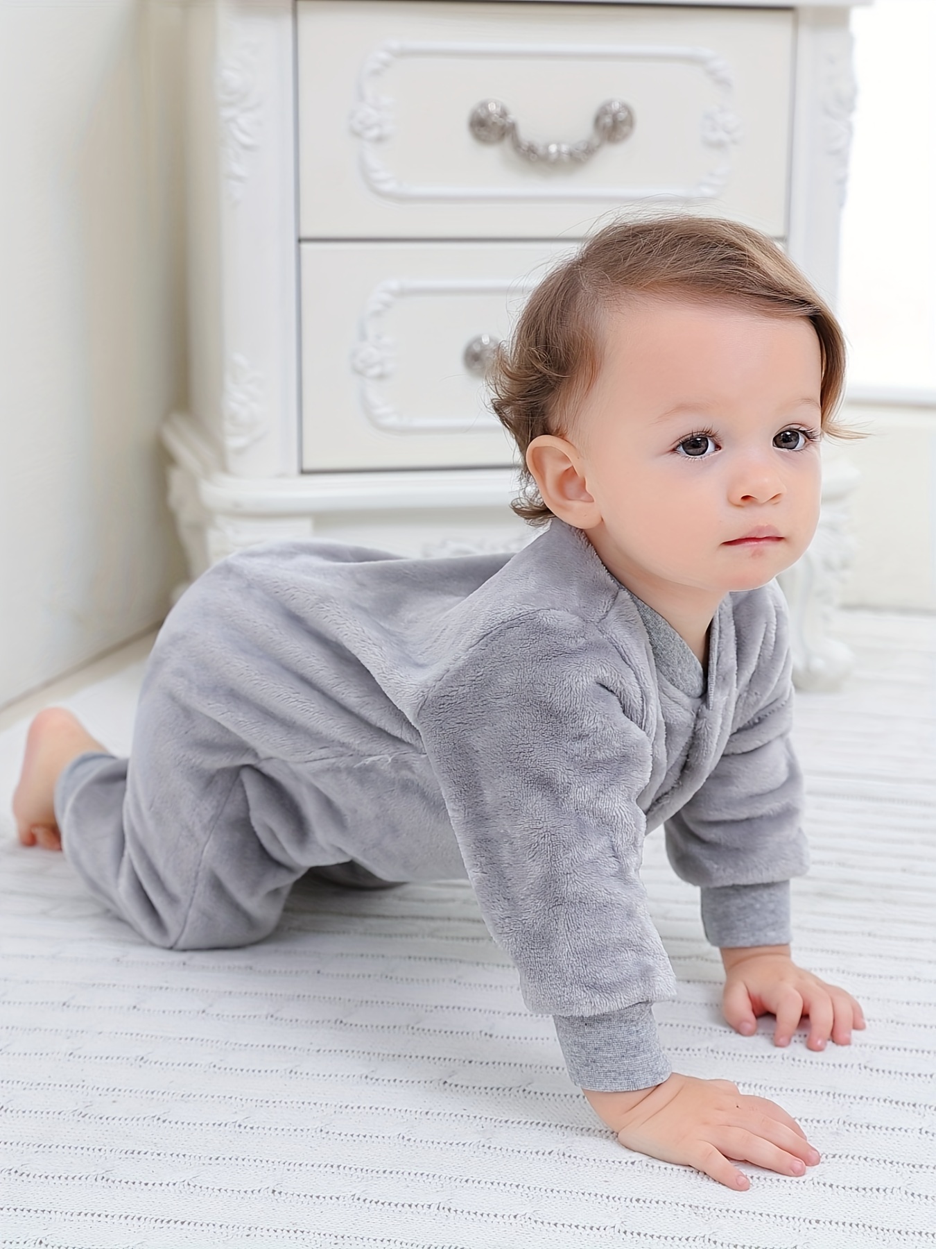 cozy fleece boy onesie soft gray flannel romper Temu Saudi Arabia