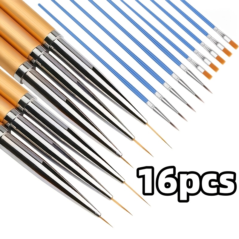 Image of 16pcs- Ultra-thin Golden Fine-tipped Paintbrushes | Professional Art And Nail Design Brushes | Suitable For Diy Artists, Halloween, Christmas Gifts