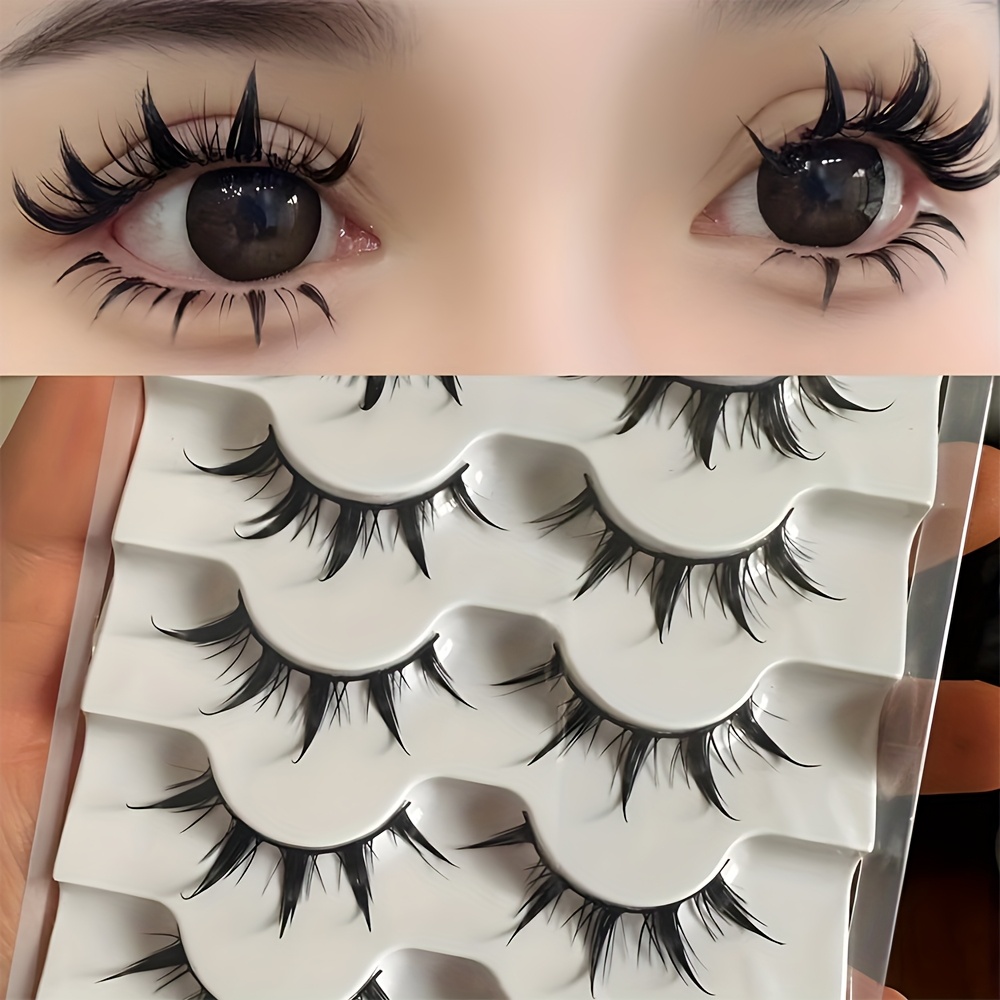 5 Pairs Of Eye False Eyelashes, Pure Little Demon Eye Eyelashes Cos Enlarging Double Eyelids False Eyelashes 5mh-5, Japanese Style Eyelashes, Cosplay Eye Makeup Tool Cat Eye Lashes