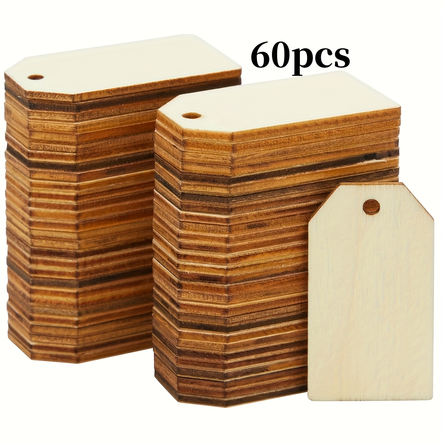 Image of 60pcs Wooden Gift Labels, Diy Card Handmade Crafts Production, , Room Decoration, Used For Crafts, Wooden Rectangles, Perforated, Christmas Decorations, Wedding Decorations, Etc