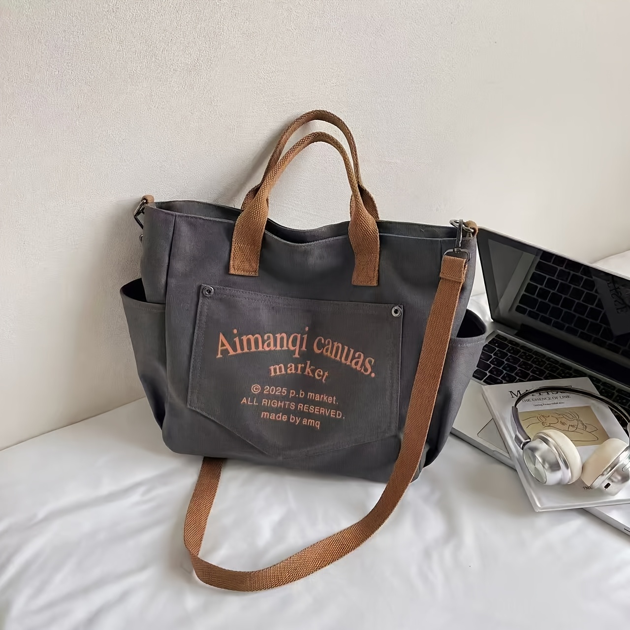 TEMU Bolso de para el Trabajo, Bolso Tote, Bolso Cruzado, Diseño Original, Bolso de Lona Gruesa y Duradera /Negro//Caramelo, Estilo de Bolso de ,