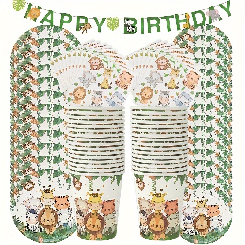 

61pcs, Jungle Animal Theme Birthday Party Decorations, Happy Birthday Banner And Disposable Tableware Set, Birthday Decorations Baby Shower Decorations For Boys Girls