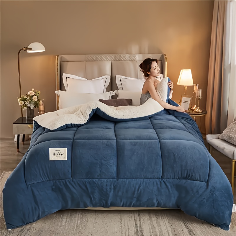 1pc   comforter   quilted   breathable box stitch solid color comforter machine washable bedroom warm autumn and winter comforter details 4