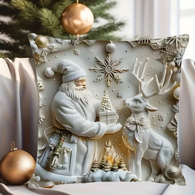 

1pc Christmas , , , Zippered, Cushion Santa, , , For , , Sofa Decor - No