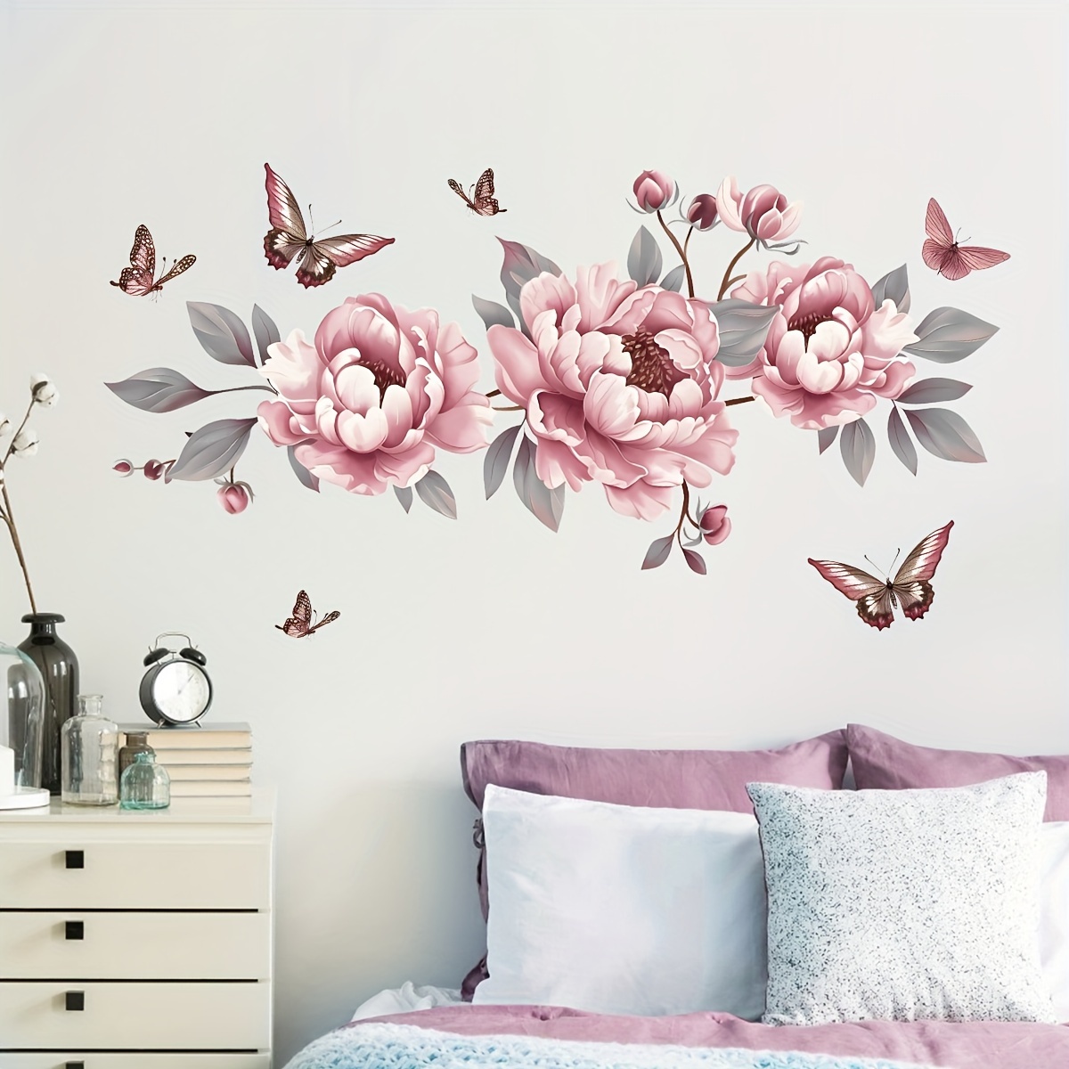 1pc Multicolor Pink Flower Self-adhesive Wall Sticker Living Room Bedroom Sofa Background Decoration Sticker