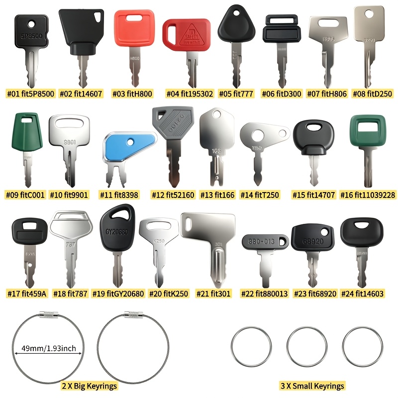 TEMU 29 Non-repeating Full Equipment Key Set, Plastic + Metal, Multi-colored Construction Machinery Set,includes Rings + 3 Keychains, For Heavy