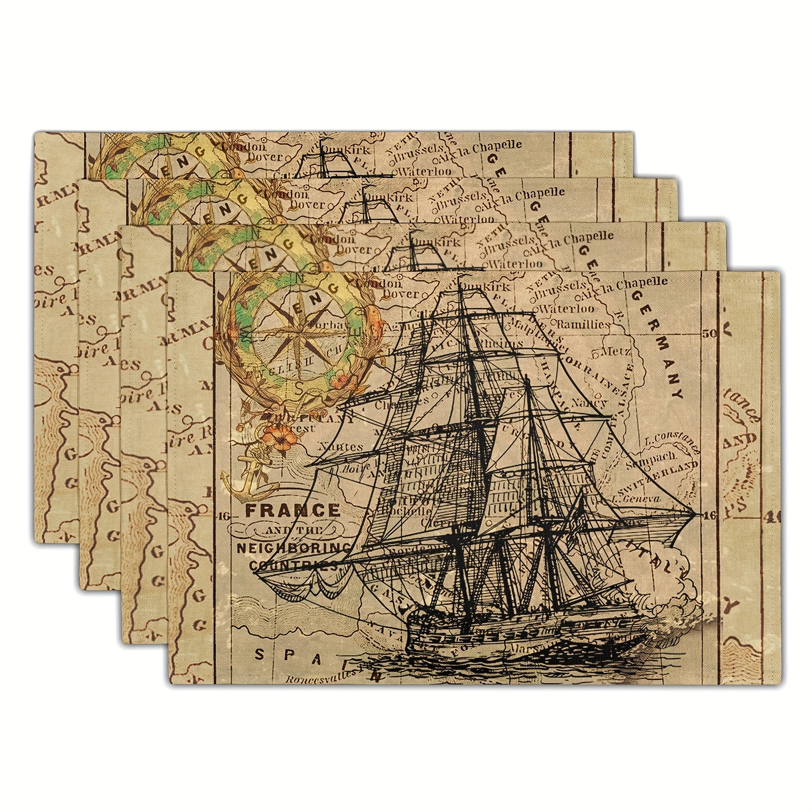 Placemats Vintage Nautical Ancient Map Placemats Linen - Temu