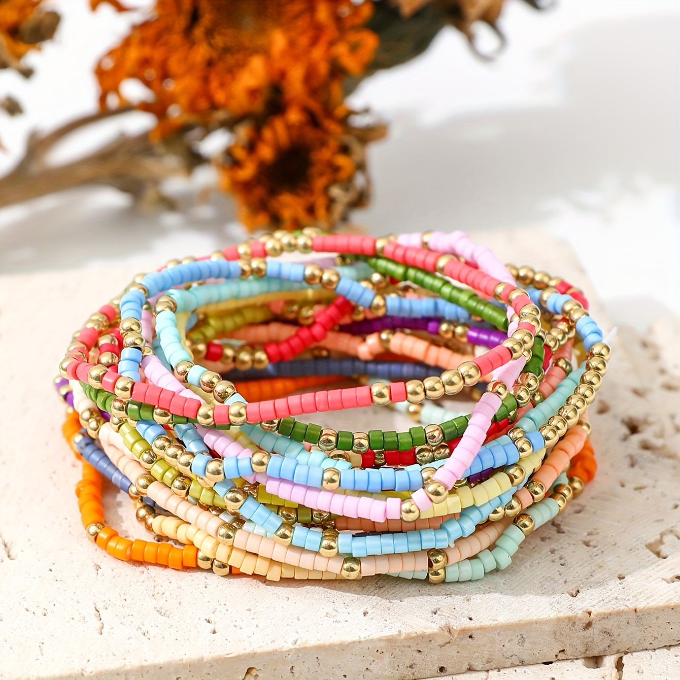 Versatile 19 Piece Beaded Bracelet Set, Mixed Glass and Plastic Beads
