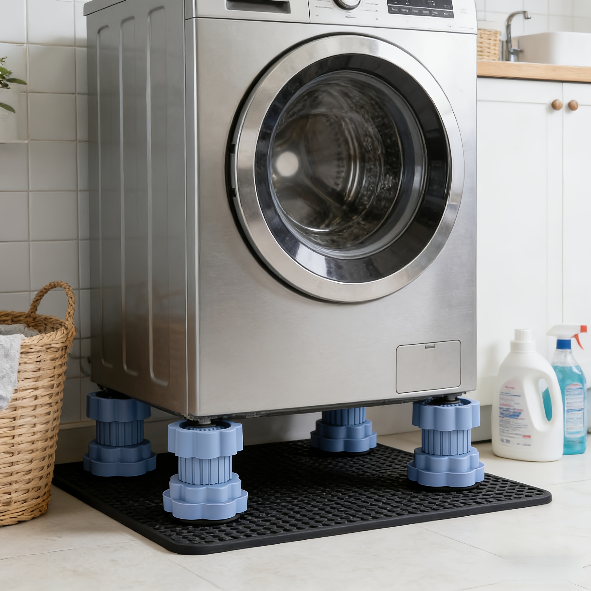 TEMU 4pcs Adjustable Washing Machine Feet Pads, Anti-slip Shock Absorber Anti-movement, Universal Heightening Base For Washer Refrigerator Furniture