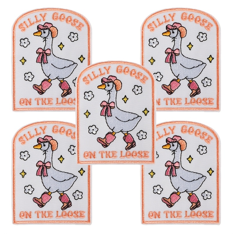 Set Of 5 Adorable Goose Patches Featuring Funny Cartoon Designs, Perfect For Decorating Jackets, Backpacks, Hats, And Other Clothing Items. With An Iron Or Sewn On