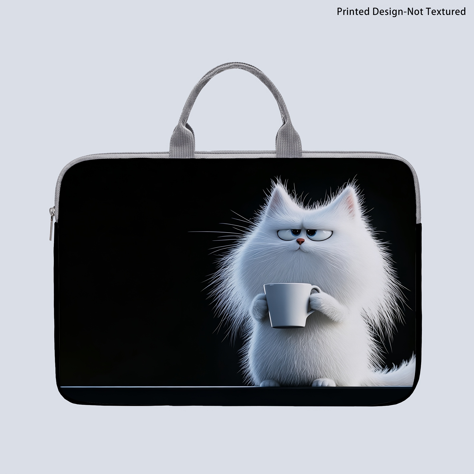 TEMU [printed Design-not Textured] 1 Laptop Bag, White Cat Print Laptop Bag, Briefcase-style Fabric Bag, Suitable For 14-inch Laptops, Soft Laptop
