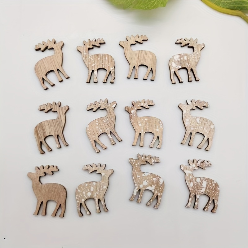 12 Christmas Snowflake Deer Confetti Wooden Small Deer For Christmas Party Diy Decorations