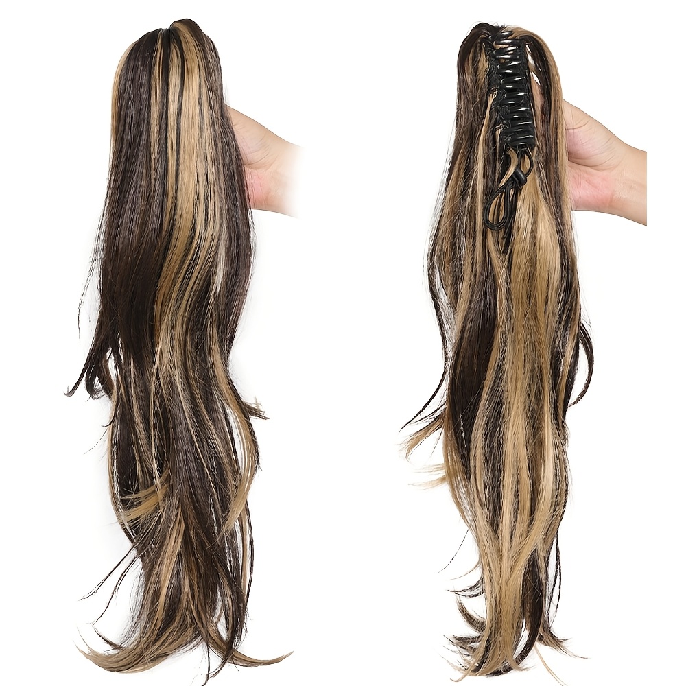 18 claw clip ponytail extension for women long curly heat resistant synthetic hair versatile 23 6 long ponytail with bangs   all   everyday stylish hairpiece natural look ponytail heatresistant fiber details 0