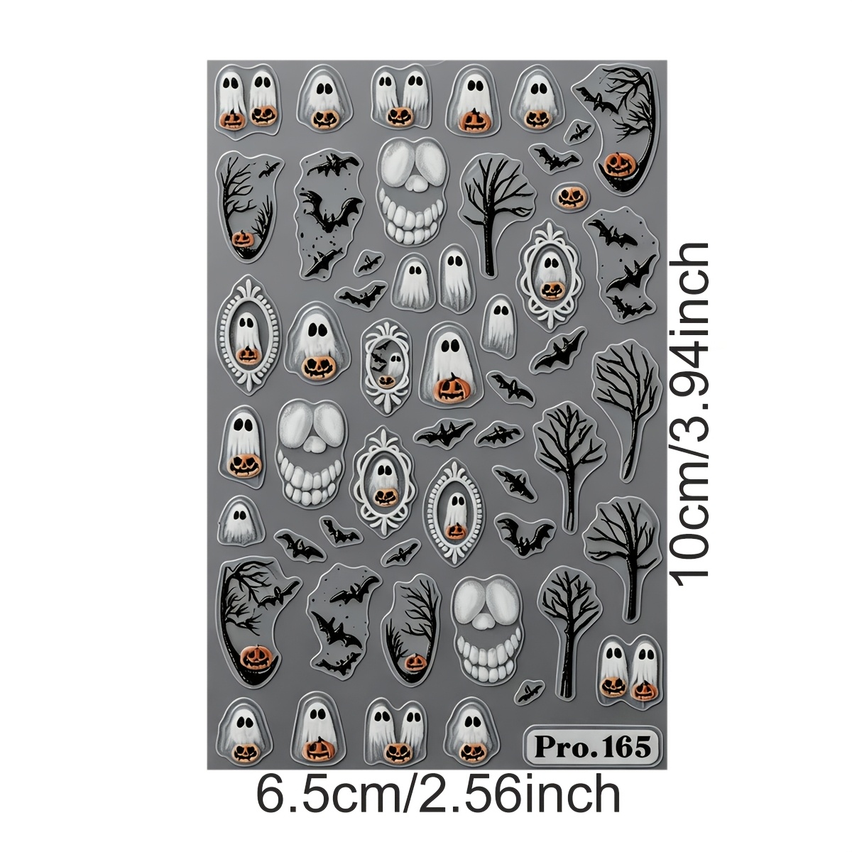 TEMU 1 Feuille d'Autocollants 5D en Relief pour Ongles d'Halloween, Décalcomanies d'Art d'Ongles avec Cadre de , de Chauve-Souris et de Citrouille,