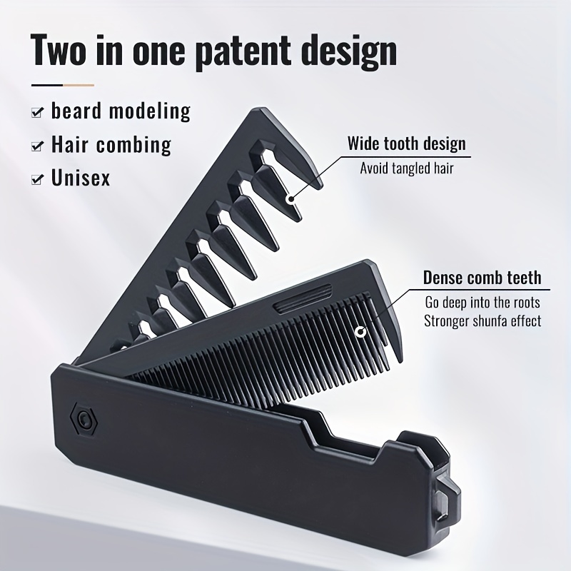 

Two-in-one Folding Comb For Men And Women - Portable Travel Mini Comb With Dual Side Wide & Fine Tooth Design For Styling & Texturizing - Unscented, Plastic Bristle, No Electricity Or Battery Needed