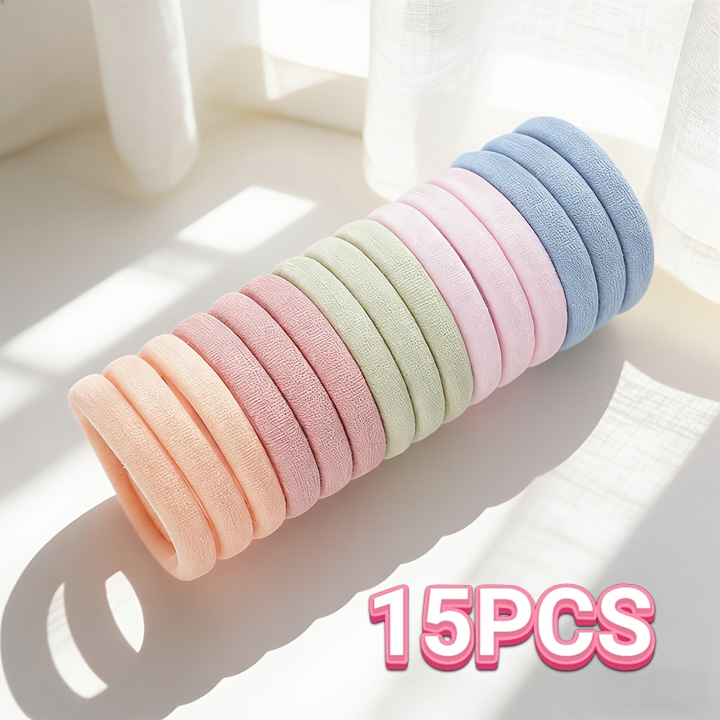 TEMU 15/16pcs Solid Color Thick High-elasticity Towel-style Hair Ties, Macaron , Vintage Style, Versatile Hair Bands, Hair-friendly Ponytail Holders,