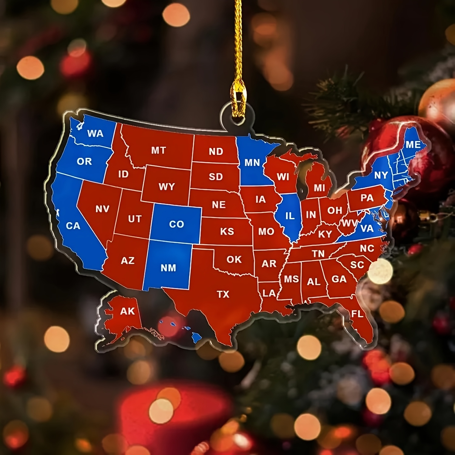 

2024 Usa State Map Ornament - Acrylic Christmas Tree Decoration, State-to-state Design, Outdoor Christmas Decor, Room Decor