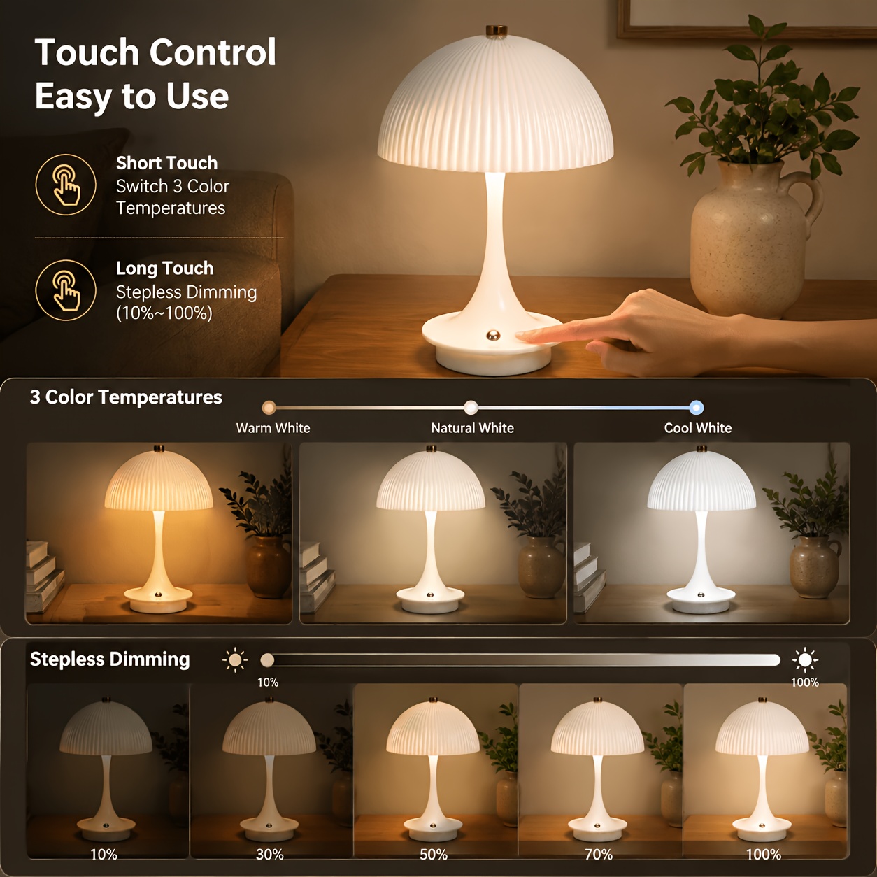 LED Intelligent Rechargeable Desk Lamp with Touch Control